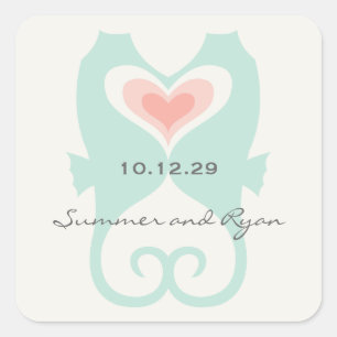 Kussen Seahorses Liefde Harten Strand Zomer Bruilo Vierkante Sticker