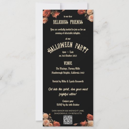 Kussen Skeletten Gotische  QR Code Halloween Kaart (Achterkant)
