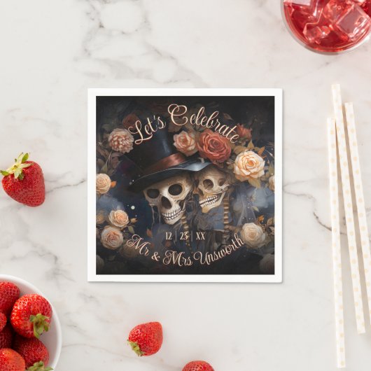 Kussen Skulls Laten we bruiloft servetten vieren (Insitu)
