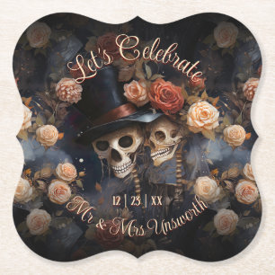 Kussen Skulls Laten we vieren Gotische bruiloft Kartonnen Onderzetters