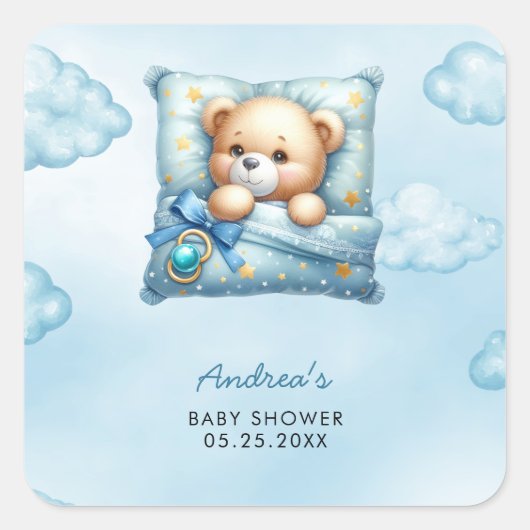 Kussen Teddy Bear Baby shower Vierkante Sticker (Voorkant)