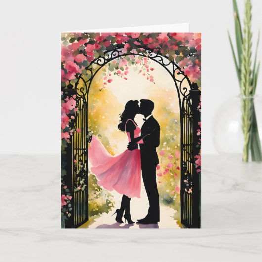 Kussend stel in de tuin Valentijn Kaart (Voorkant)