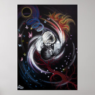 Kussend stel Yin Yang Liefde Surrealistische teken Poster