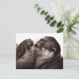Kussende otters - met de hand geschilderde dieren briefkaart