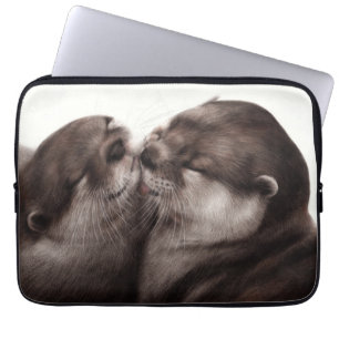 Kussende otters - met de hand geschilderde dierenk laptop sleeve