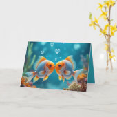 Kussende vis met Jubilea hartbellen Kaart (Gele Bloem)