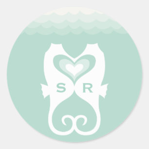 Kussende Zeepaarden Liefde Harten Strand Zomer Bru Ronde Sticker
