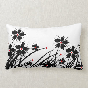 Kussens Bloemmotief Rood Zwart Wit A