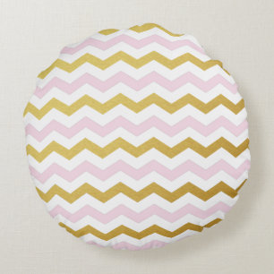 Kussens met de gouden en roze Chevron Pattern-rond