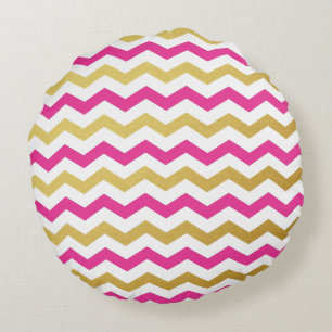 Kussens met de gouden en roze Chevron Pattern-rond
