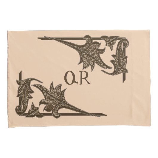 Kussensloop - Leafy Brackets met Initialen (Voorkant-Rechts)