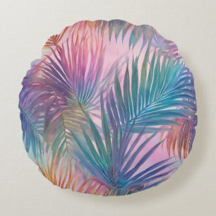 Kussensloop Soft Pastel Kleurrijke Palmbladeren Rond Kussen