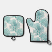 Kust Aqua Blue Coral Zee Fans Ovenwant & Pannenlap Set (Voorkant)