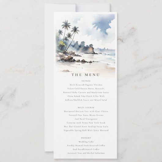 Kust Bali Beach Palm Tree Bruiloft Menu Kaart (Voorkant)