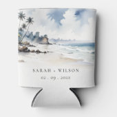 Kust Bali Beach Palm Tree Waterverf Bruiloft Blikjeskoeler (Voorkant)