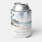 Kust Bali Beach Palm Tree Waterverf Bruiloft Blikjeskoeler (Blikje Achterkant)