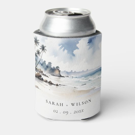 Kust Bali Beach Palm Tree Waterverf Bruiloft Blikjeskoeler (Blikje Achterkant)