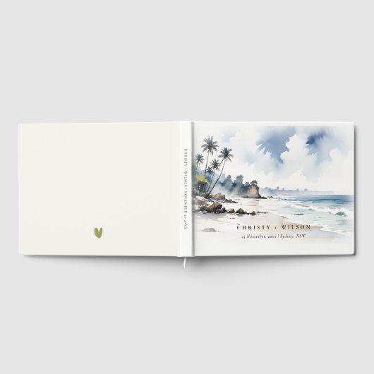 Kust Bali Beach Palm Tree Waterverf Bruiloft Gastenboek (Volledig)