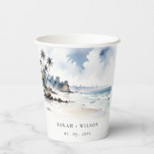 Kust Bali Beach Palm Tree Waterverf Bruiloft Papieren Bekers (Achterkant)