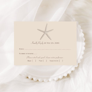 Kust Beige Zeester Strand Bruiloft Diner RSVP Kaartje
