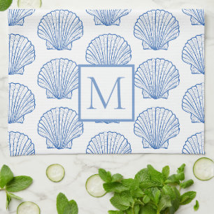 Kust Blauw en Wit Schelp Monogram Theedoek