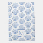 Kust Blauw en Wit Schelp Monogram Theedoek (Verticaal)