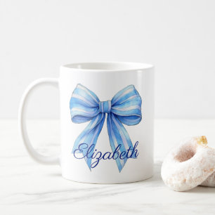 Kust Blauw en Wit Waterverf Bow Gepersonaliseerd Koffiemok