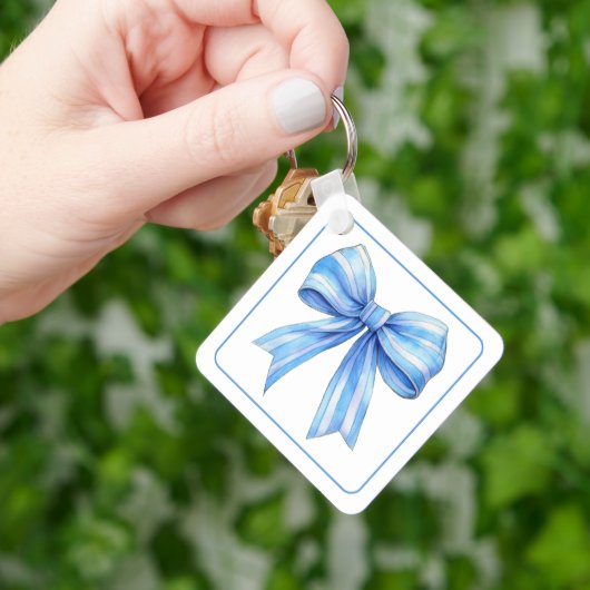 Kust Blauw en Wit Waterverf Bow Gepersonaliseerd Sleutelhanger (Hand)