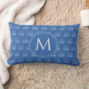 Kust Blauw en Witte Krabben Monogram Kussen
