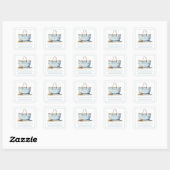 Kust Blauw en Witte Streep Strand Tas Bookplate Vierkante Sticker (Vel)