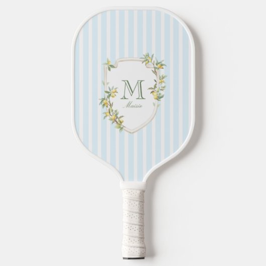 Kust Blauw Gestreepte Monogram Pickleball Paddle (Voorkant)