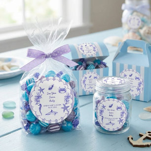 Kust Blauw Gestreepte Zee Je Binnenkort Baby Borre Ronde Sticker