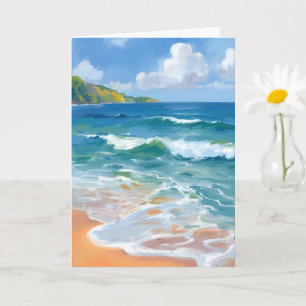 Kust Blauw Golf Ocean Waterverfschilderij Kaart