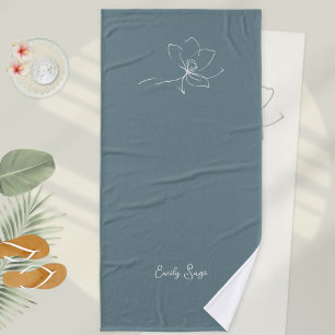 Kust Blauw Ivoor Bloem Motief Lijn Kunst Minimalis Badhanddoek
