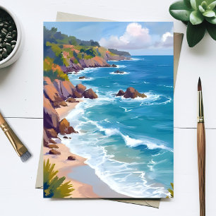 Kust Blauw Oceaan Getij Waterverfschilderij Briefkaart