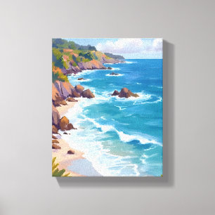 Kust Blauw Oceaan Getij Waterverfschilderij Canvas Afdruk