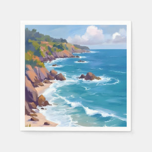 Kust Blauw Oceaan Getij Waterverfschilderij Servet