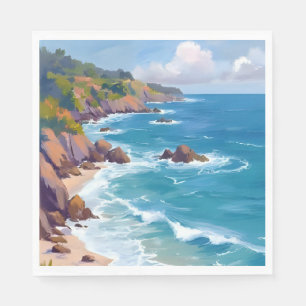 Kust Blauw Oceaan Getij Waterverfschilderij Servet