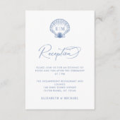 Kust Blauw Schelp Monogram Huwelijksreceptie Informatiekaartje (Voorkant)