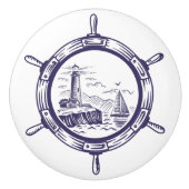 Kust Blauw Strand Vuurtoren Schip Wiel Nautisch Keramische Knop (Voorkant)