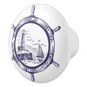 Kust Blauw Strand Vuurtoren Schip Wiel Nautisch Keramische Knop (Rechts)