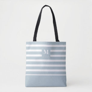 Kust Blauw Wit Gestreept Strand Monogram Draagtas