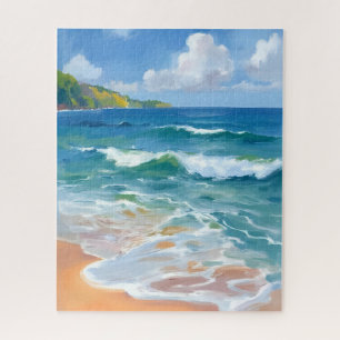 Kust Blauwe Golven Oceaan Aquarel Schilderij Legpuzzel