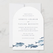 Kust Blauwe Waterverf Vis bruiloft Kaart (Voorkant)