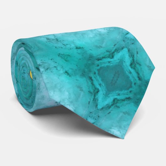 Kust Blauwgroen Turquoise Abstract Fractal Design Stropdas (Opgerold)