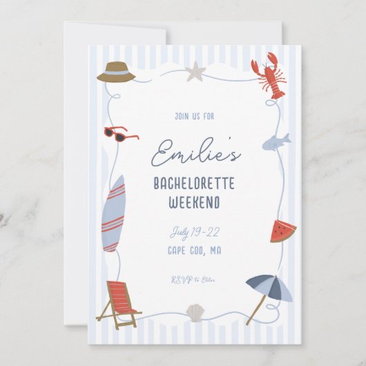 Kust Cape Cod Bachelorette Reisplan Uitnodiging (Voorkant)