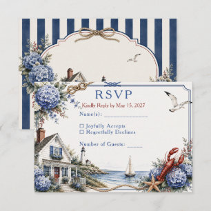 Kust Cape Cod Hydrangea Cottage Bruiloft RSVP Kaartje