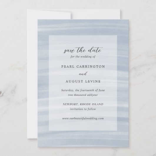 Kust Chic gedempt blauw elegante bruiloft Save The Date (Voorkant)