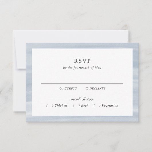 Kust Chic Gedempte Blauwe Elegante Trouwdag RSVP Kaartje (Voorkant)