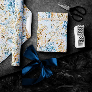 Kust Chic   Modern Blauw en Goud Onder de Zee Cadeaupapier